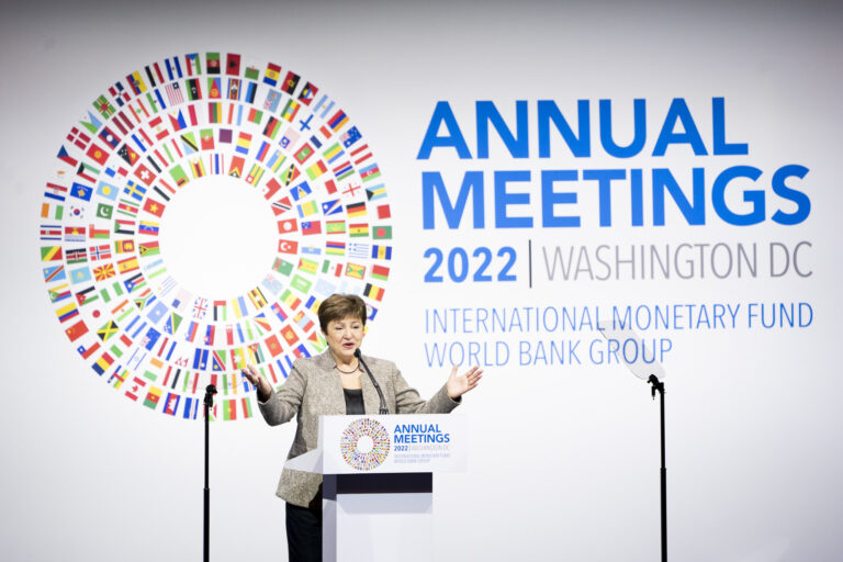 Managing Director Kristalina Georgieva speaks during the Annual Meetings Plenary during the 2022 Annual Meetings at the International Monetary Fund.